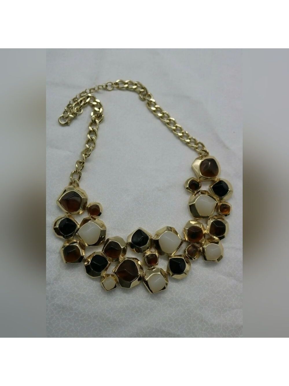 Banana Republ Statement Necklace Chunky gold nuggets with jewels Costume Jewelry